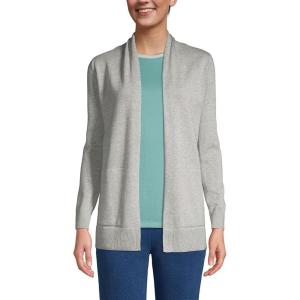 Lands’ End Women’s Long Sleeve Open Long Cardigan Sweater(Gray Heather)