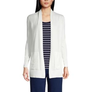 Lands’ End Women’s Long Sleeve Open Long Cardigan Sweater(Ivory)