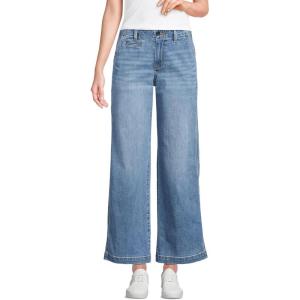 Lands’ End Women’s Mid Rise Denim Wide Leg Ankle Jeans(Beau Blue)