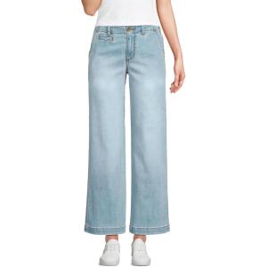 Lands’ End Women’s Mid Rise Denim Wide Leg Ankle Jeans(Breeze Blue Wash)