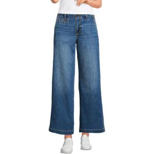 Lands’ End Women’s Mid Rise Denim Wide Leg Ankle Jeans(Indigo Tide Blue)