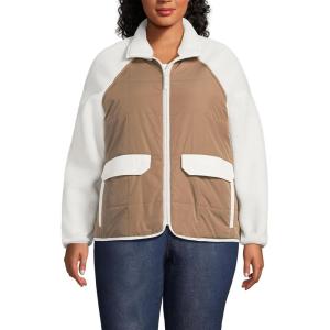 Lands’ End Women’s Mixed Media Sherpa Fleece Jacket(Ivory/Honey Beige)