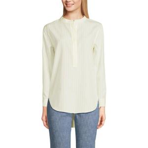 Lands’ End Women’s No Iron Long Sleeve Banded Collar Popover Shirt(Faint Lemon Stripe)