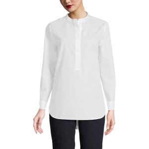 Lands’ End Women’s No Iron Long Sleeve Banded Collar Popover Shirt(White)