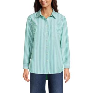 Lands’ End Women’s Oxford Shirt(True Green/Blue Sky Stripe)