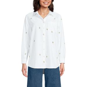 Lands’ End Women’s Oxford Shirt(White Daisy Embroidery)