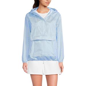 Lands’ End Women’s Packable Anorak Windbreaker(Crisp Blue/White Pinstripe)
