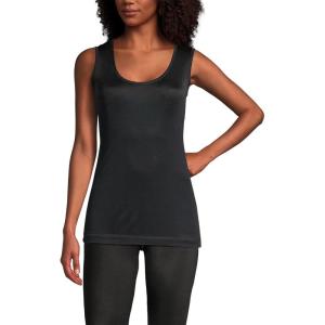 Lands’ End Women’s Petite Silk Interlock Thermal Long Underwear Base Layer Tank Top(Black)