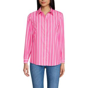 Lands’ End Women’s Pinwale Cord Long Sleeve Shirt(Apple Blossom Classic Stripe)