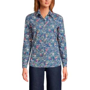 Lands’ End Women’s Pinwale Cord Long Sleeve Shirt(Baltic Teal Ditsy Floral)