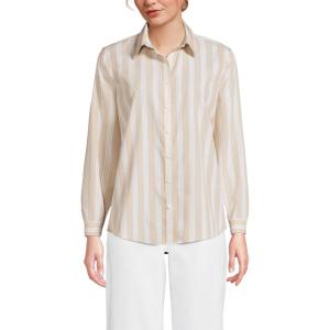 Lands’ End Women’s Pinwale Cord Long Sleeve Shirt(Champagne Quad Stripe)