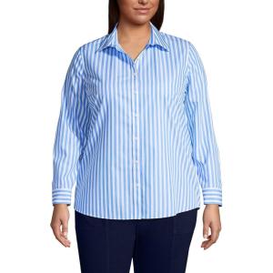 Lands’ End Women’s Pinwale Cord Long Sleeve Shirt(Chicory Blue Stripe)