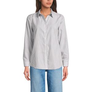 Lands’ End Women’s Pinwale Cord Long Sleeve Shirt(Dark Walnut Brown Stripes)