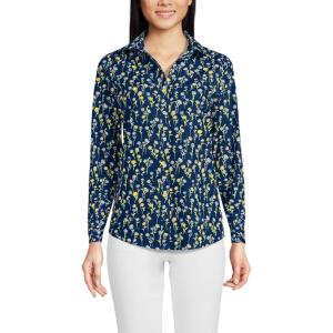 Lands’ End Women’s Pinwale Cord Long Sleeve Shirt(Deep Sea Navy Daisies)