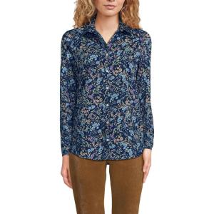 Lands’ End Women’s Pinwale Cord Long Sleeve Shirt(Deep Sea Navy Wildflowers)