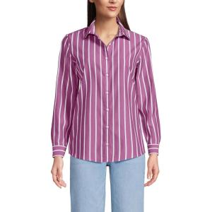 Lands’ End Women’s Pinwale Cord Long Sleeve Shirt(Light Raspberry/White Stripe)