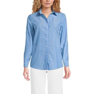 Lands’ End Women’s Pinwale Cord Long Sleeve Shirt(Muted Cobalt Crisp Stripe)