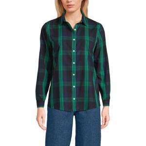 Lands’ End Women’s Pinwale Cord Long Sleeve Shirt(Rich Clover/Navy Plaid)
