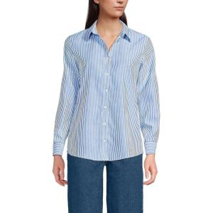 Lands’ End Women’s Pinwale Cord Long Sleeve Shirt(Vibrant Lapis/Ice Blue Stripe)