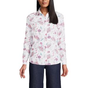 Lands’ End Women’s Pinwale Cord Long Sleeve Shirt(White Paisley Floral)