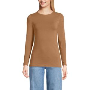 Lands’ End Women’s Plus Size Lightweight Jersey Skimming Long Sleeve Crew Neck T-Shirt(Canyon Camel)