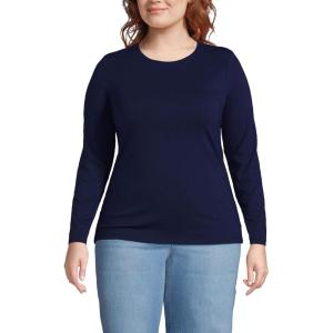 Lands’ End Women’s Plus Size Lightweight Jersey Skimming Long Sleeve Crew Neck T-Shirt(Deep Sea Navy)