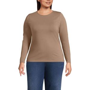 Lands’ End Women’s Plus Size Lightweight Jersey Skimming Long Sleeve Crew Neck T-Shirt(Honey Beige)