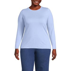 Lands’ End Women’s Plus Size Lightweight Jersey Skimming Long Sleeve Crew Neck T-Shirt(Light Cornflower)