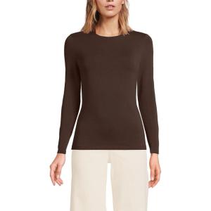 Lands’ End Women’s Plus Size Lightweight Jersey Skimming Long Sleeve Crew Neck T-Shirt(Rich Coffee)