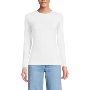 Lands’ End Women’s Plus Size Lightweight Jersey Skimming Long Sleeve Crew Neck T-Shirt(White)