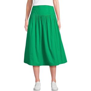 Lands’ End Women’s Poplin Drop Waist Midi Skirt(Vibrant Clover)