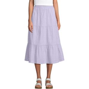 Lands’ End Women’s Poplin Elastic Waist Tiered Midi Skirt(Lilac Frost)