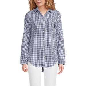 Lands’ End Women’s Poplin Tie Sleeve Shirt(Deep Sea Navy Gingham)