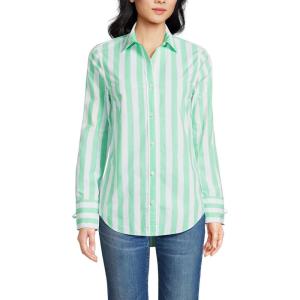 Lands’ End Women’s Poplin Tie Sleeve Shirt(Wintergreen/White Stripe)
