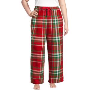 Lands’ End Women’s Print Flannel Pajama Pants(Compass Red/Emerald Plaid)