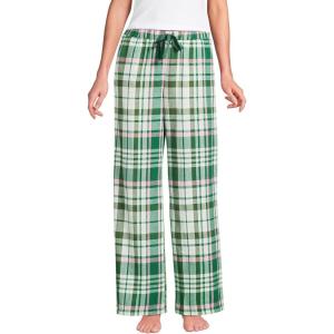 Lands’ End Women’s Print Flannel Pajama Pants(Light Emerald/Pink Plaid)