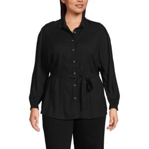 Lands’ End Women’s Rayon Tie Waist Shirt(Black)