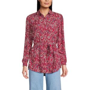 Lands’ End Women’s Rayon Tie Waist Shirt(Rich Red Swirl Paisley)