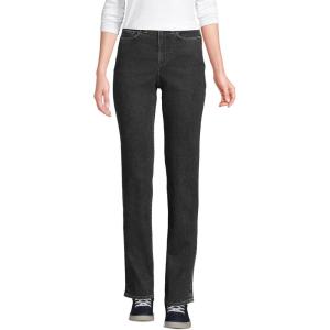 Lands’ End Women’s Recover High Rise Straight Leg Blue Jeans(Black Stone Wash)
