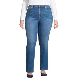 Lands’ End Women’s Recover High Rise Straight Leg Blue Jeans(Indigo Tide Blue)
