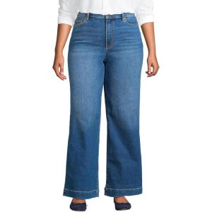 Lands’ End Women’s Recover High Rise Wide Leg Jeans(Indigo Tide Blue)