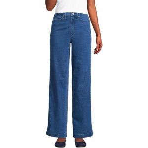 Lands’ End Women’s Recover High Rise Wide Leg Jeans(Laguna Blue With Braided Seam)