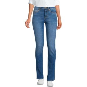 Lands’ End Women’s Recover Mid Rise Straight Leg Blue Jeans(Indigo Tide Blue)