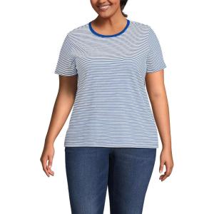 Lands’ End Women’s Relaxed American-Grown Supima Cotton Crew Neck T-Shirt(Cobalt/Ivory Micro Stripe)