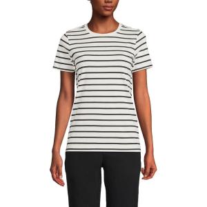 Lands’ End Women’s Relaxed American-Grown Supima Cotton Crew Neck T-Shirt(Ivory/Black Breton Stripe)