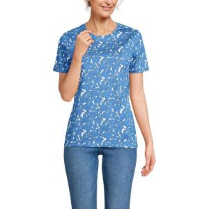 Lands’ End Women’s Relaxed American-Grown Supima Cotton Crew Neck T-Shirt(Paradise Blue Tossed Floral)
