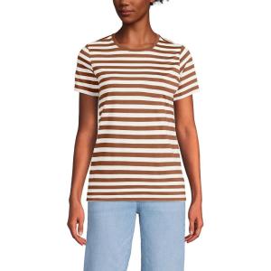 Lands’ End Women’s Relaxed American-Grown Supima Cotton Crew Neck T-Shirt(Rich Ginger Even Stripe)