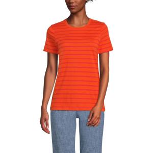 Lands’ End Women’s Relaxed American-Grown Supima Cotton Crew Neck T-Shirt(Rich Persimmon Dual Stripe)