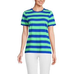 Lands’ End Women’s Relaxed American-Grown Supima Cotton Crew Neck T-Shirt(Sapphire Gem/Mint Bold Stripe)