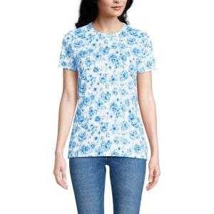 Lands’ End Women’s Relaxed American-Grown Supima Cotton Crew Neck T-Shirt(Serene Blue Painted Floral)